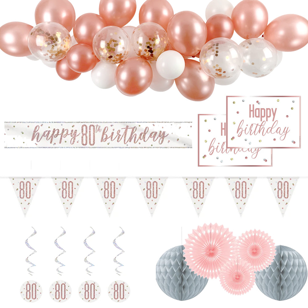 80th Birthday Rose Gold Glitz Decoration Pack