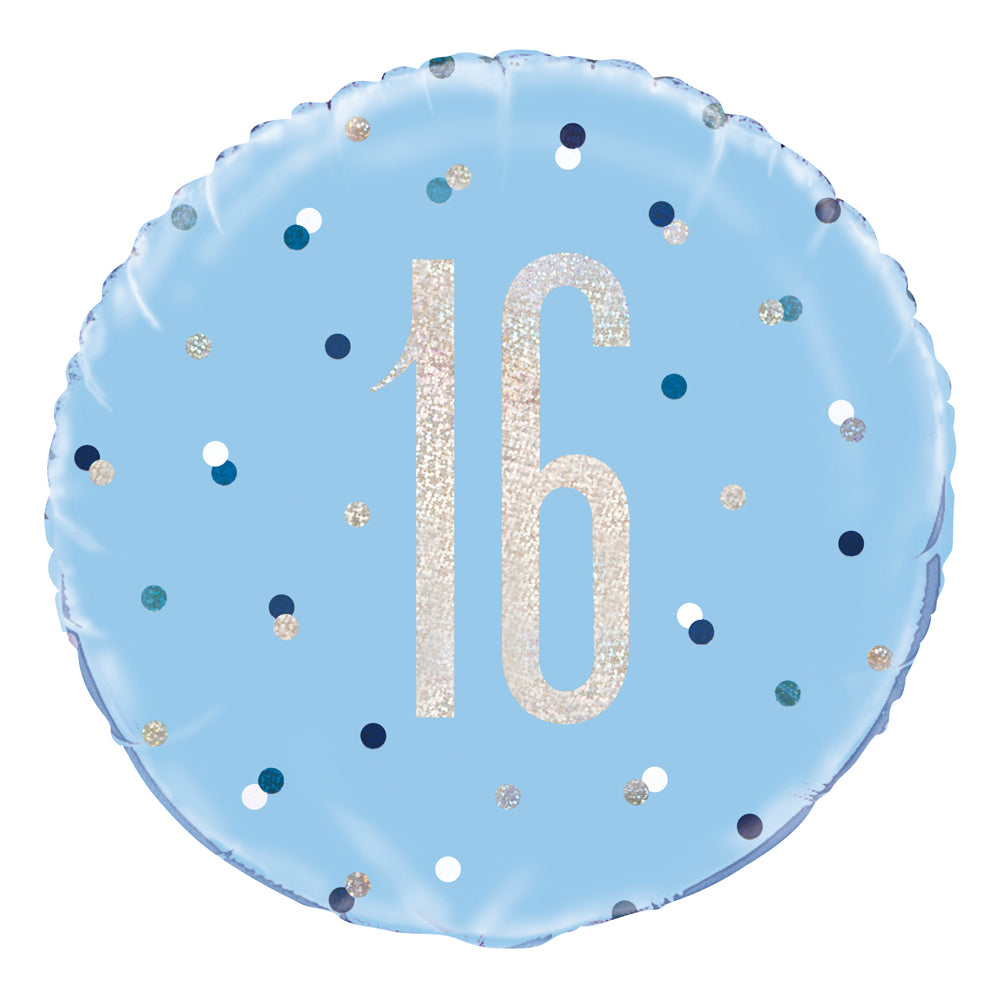 Birthday Glitz Blue 16th Prismatic Foil Balloon - 18"