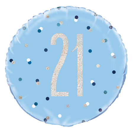 Birthday Glitz Blue 21st Prismatic Foil Balloon - 18