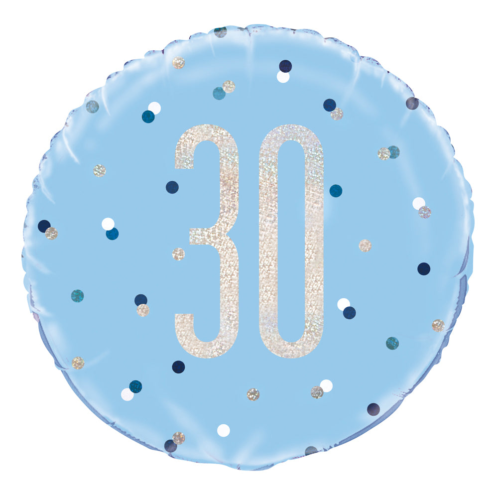 Birthday Glitz Blue 30th Prismatic Foil Balloon - 18"
