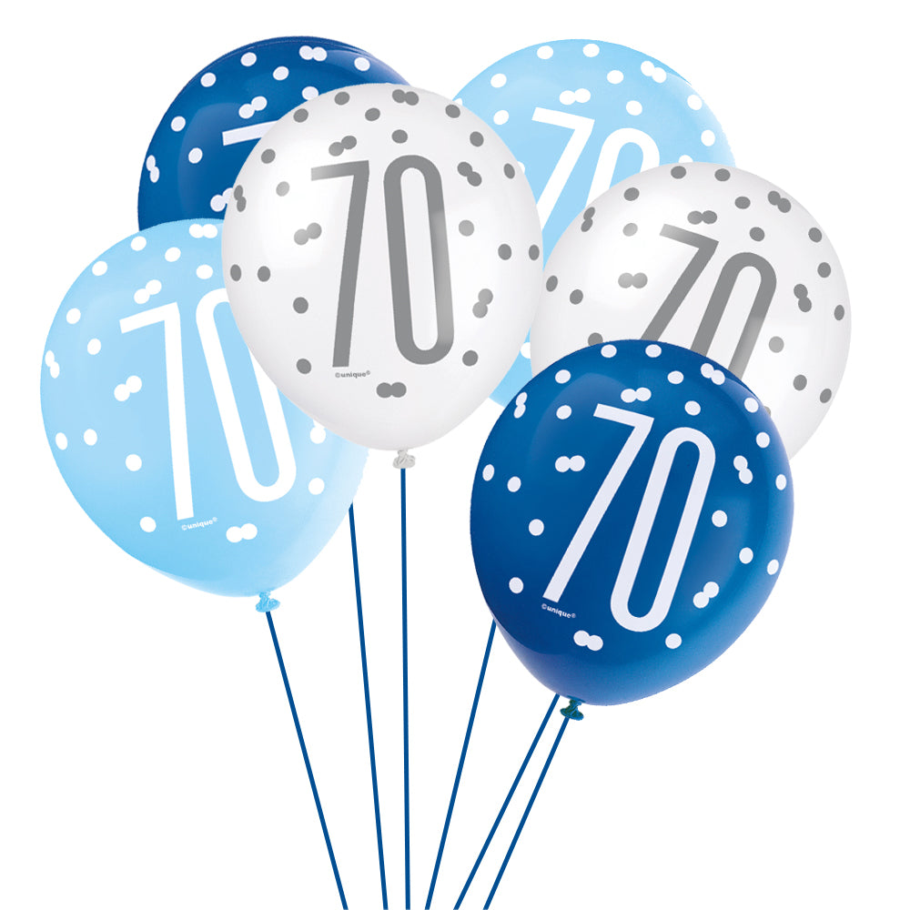 Birthday Glitz Blue 70th Pearlised Latex Balloons - Pack of 6