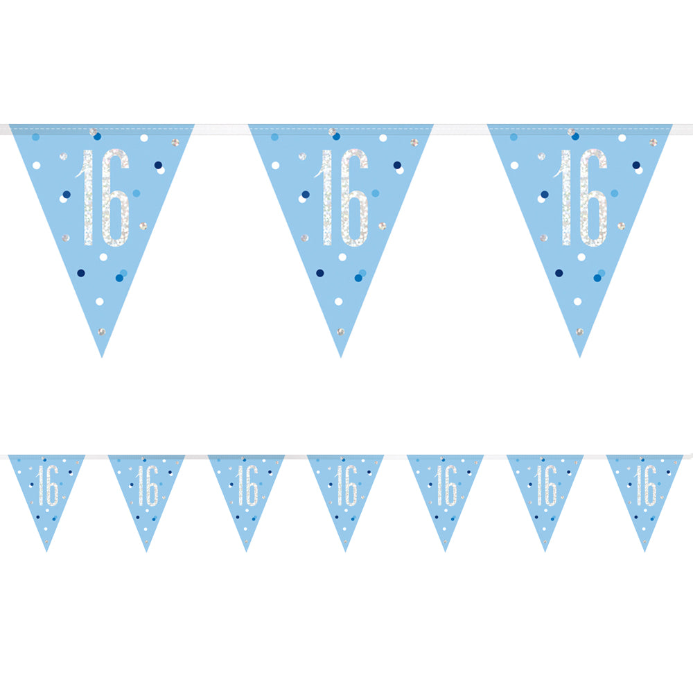 Birthday Glitz Blue 16th Flag Bunting - 2.7m