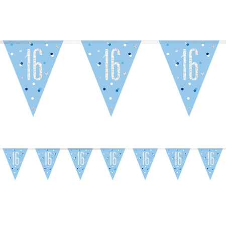 Birthday Glitz Blue 16th Flag Bunting - 2.7m