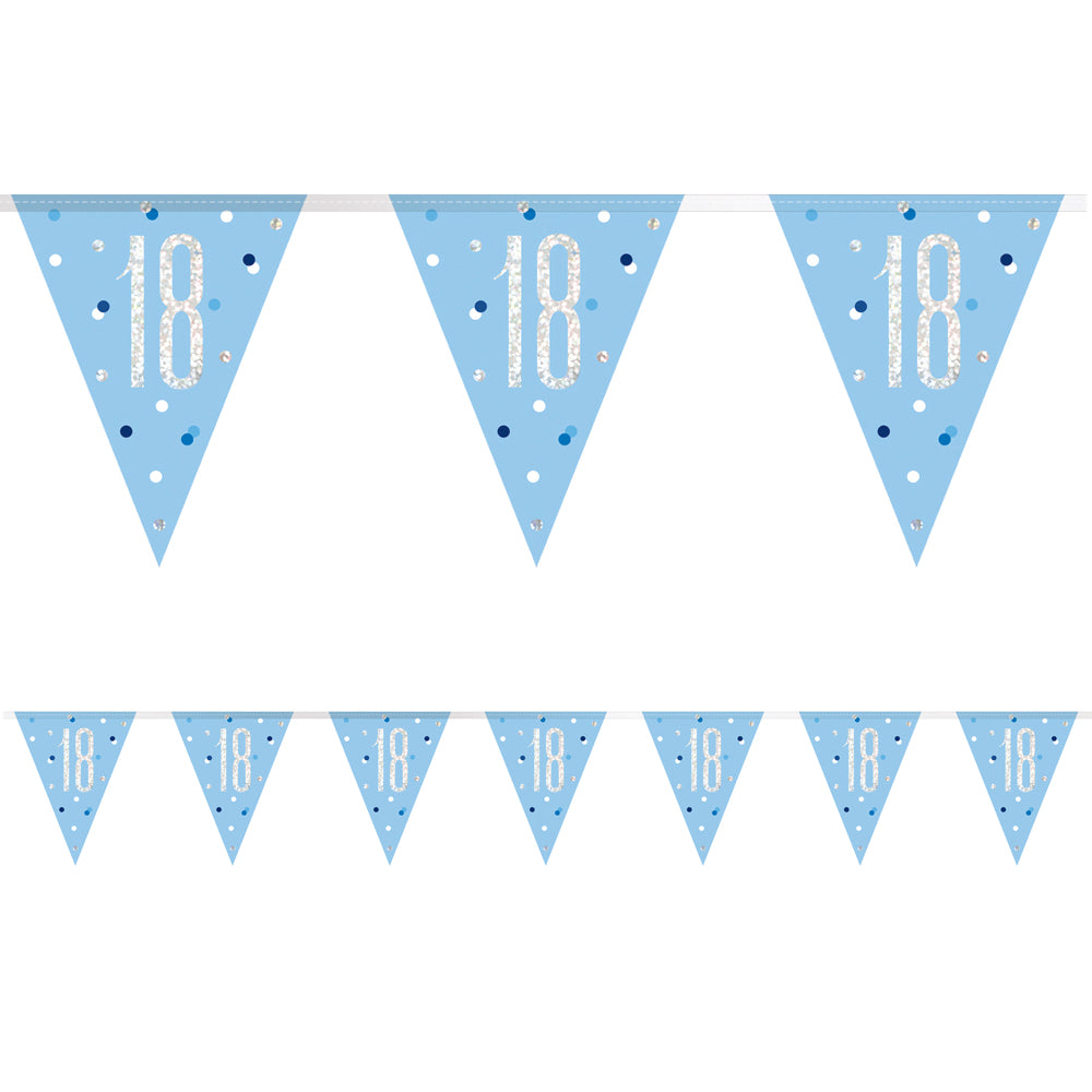 Birthday Glitz Blue 18th Flag Bunting - 2.7m