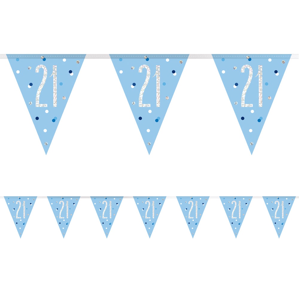 Birthday Glitz Blue 21st Flag Bunting - 2.7m