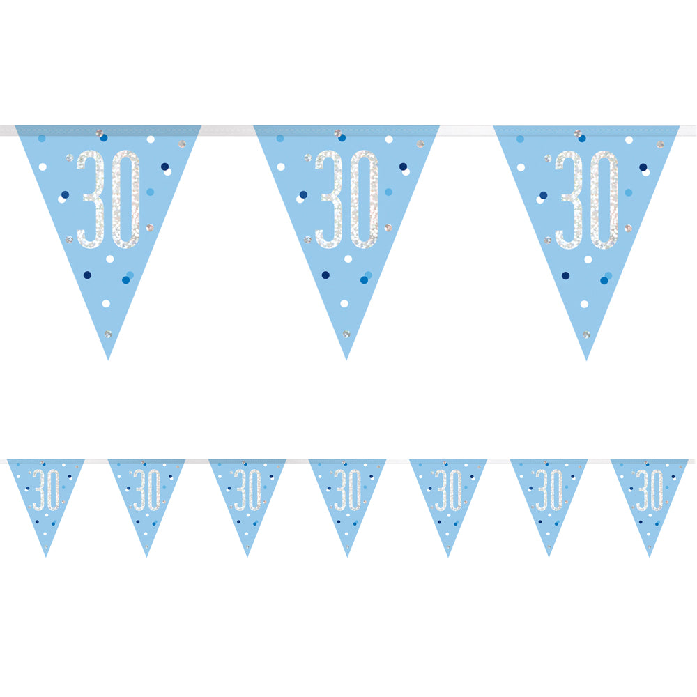 Birthday Glitz Blue 30th Flag Bunting - 2.7m