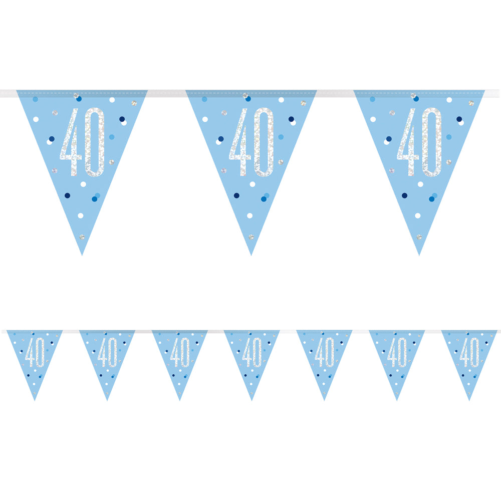 Birthday Glitz Blue 40th Flag Bunting - 2.7m