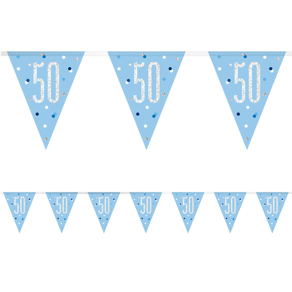 Birthday Glitz Blue 50th Flag Bunting - 2.7m