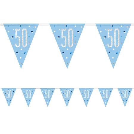 Birthday Glitz Blue 50th Flag Bunting - 2.7m