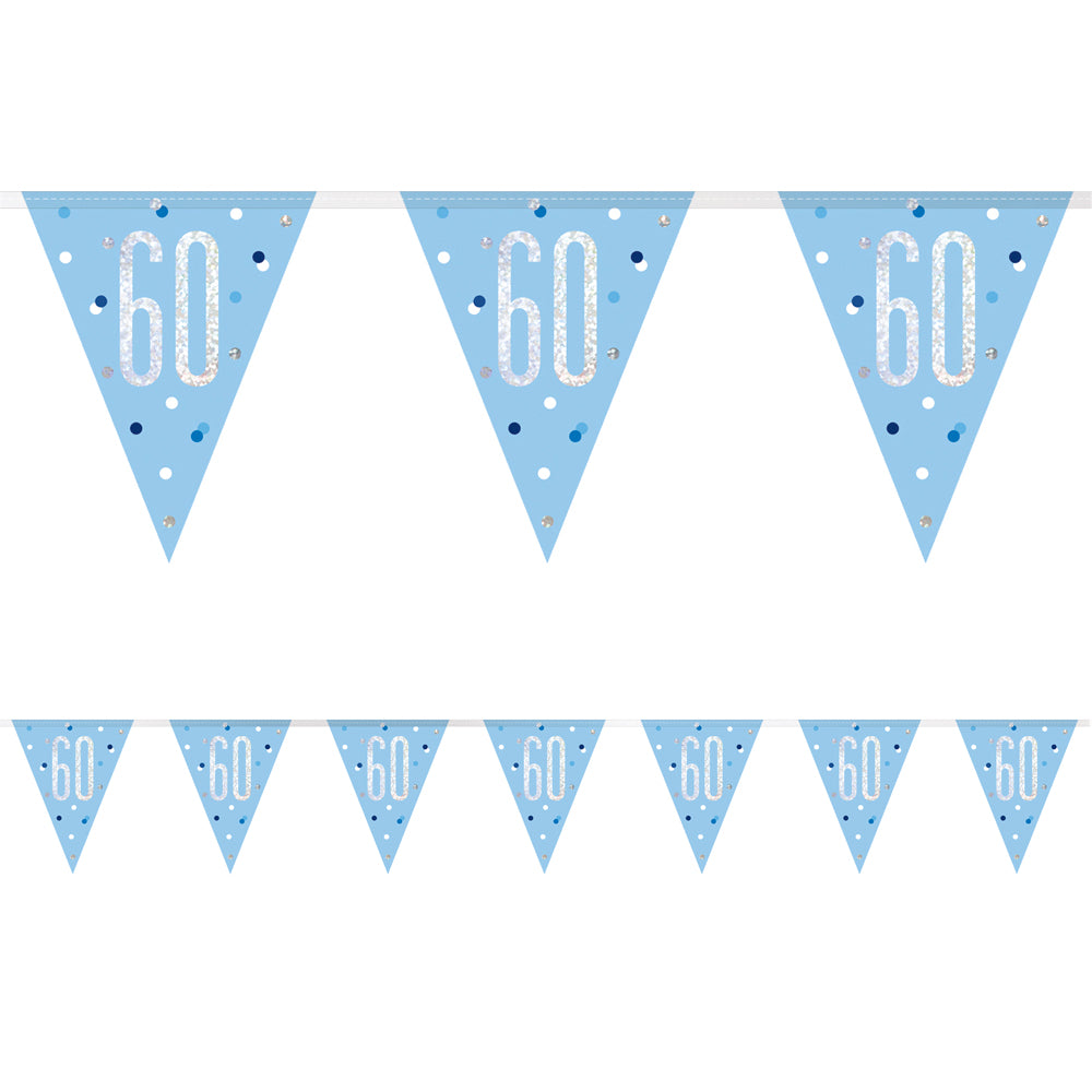 Birthday Glitz Blue 60th Flag Bunting - 2.7m