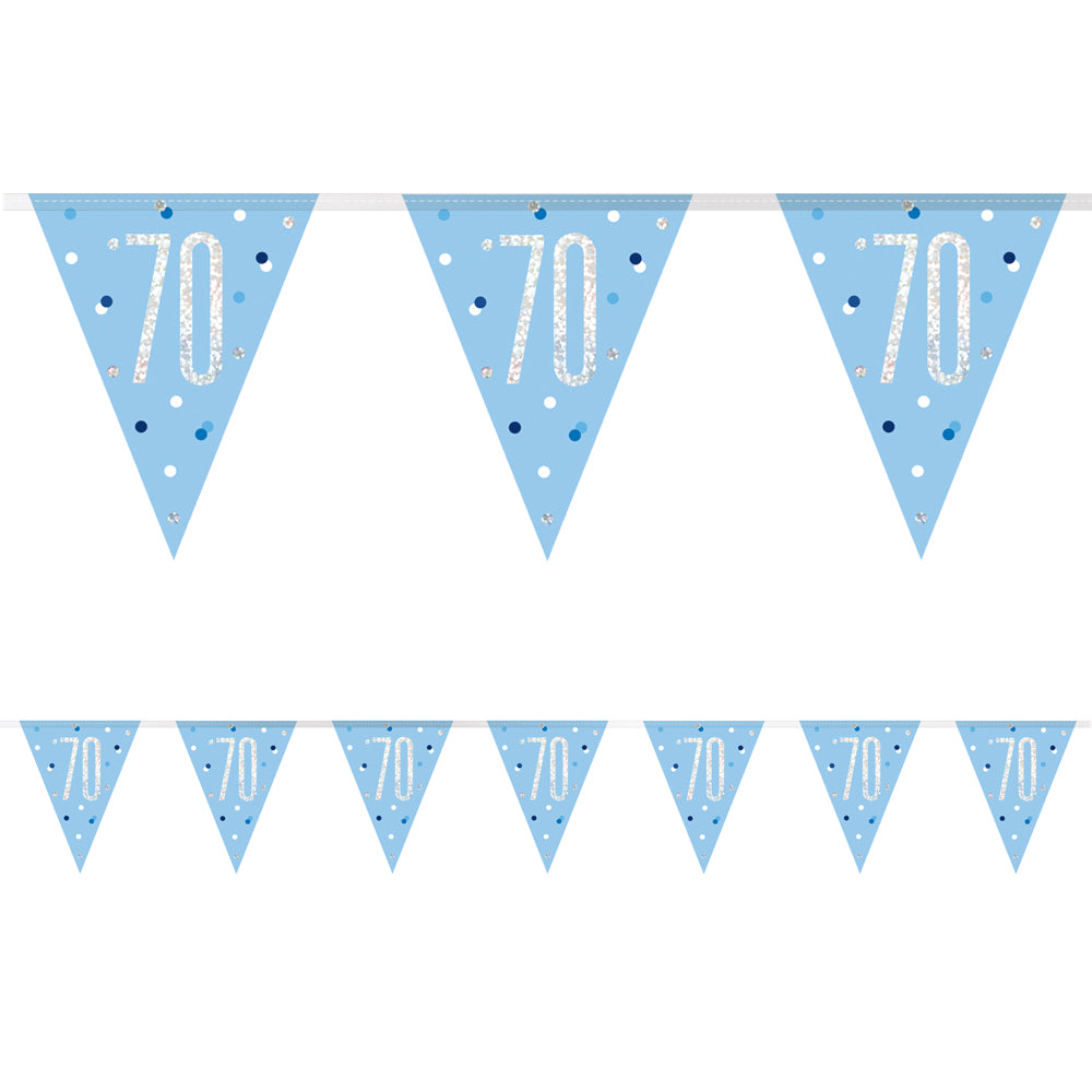 Birthday Glitz Blue 70th Flag Bunting - 2.7m