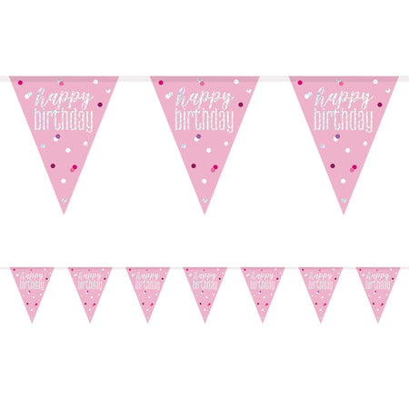 Birthday Glitz Pink 'Happy Birthday' Prismatic Bunting - 2.7m