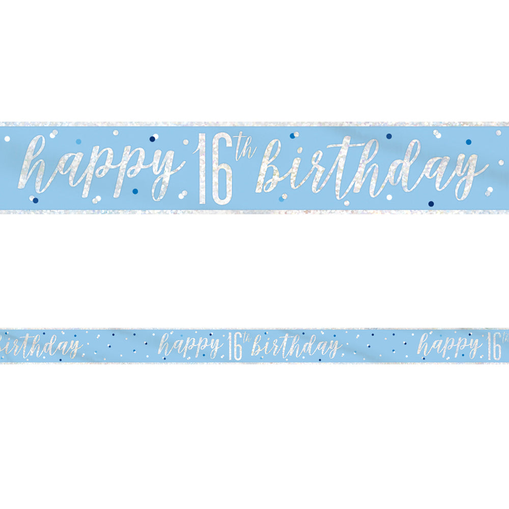 Birthday Glitz Blue Happy 16th Birthday Foil Banner - 2.7m