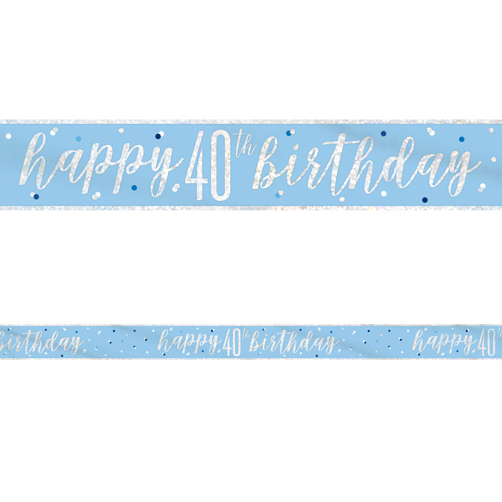 Birthday Glitz Blue Happy 40th Birthday Foil Banner - 2.7m