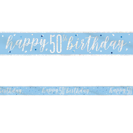 Birthday Glitz Blue Happy 50th Birthday Foil Banner - 2.7m