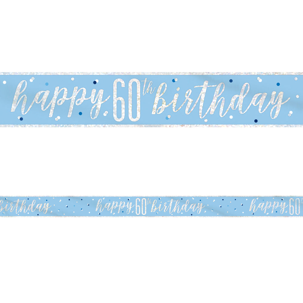 Birthday Glitz Blue Happy 60th Birthday Foil Banner - 2.7m