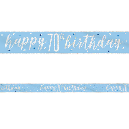 Birthday Glitz Blue Happy 70th Birthday Foil Banner - 2.7m