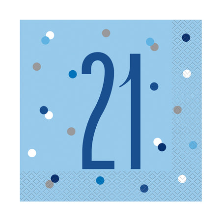 Birthday Glitz Blue 21st Paper Napkins - 33cm - Pack of 16