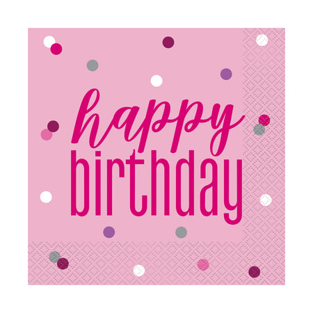Birthday Glitz Pink 'Happy Birthday' Luncheon Napkins - 3-Ply - Pack of 16
