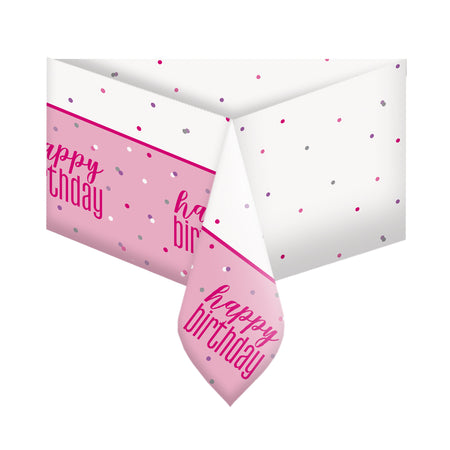 Birthday Glitz Pink Plastic Printed Tablecloth - 2.1m