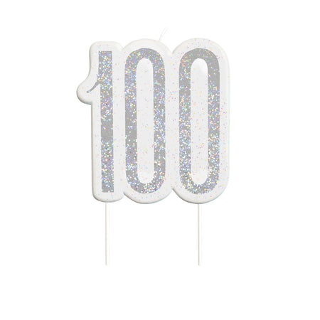 Birthday Glitz Black & Silver '100' Candle - 8cm