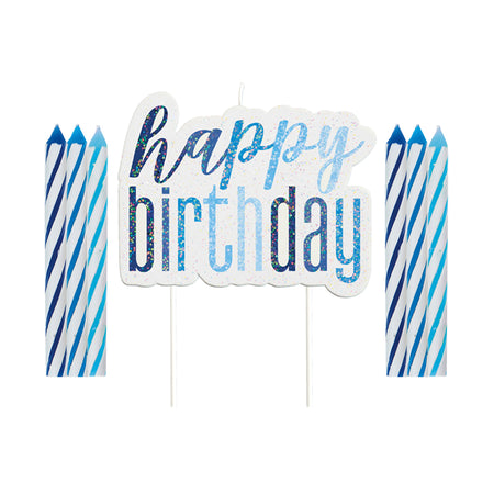 Birthday Glitz Blue Happy Birthday Candle Set - 6cm