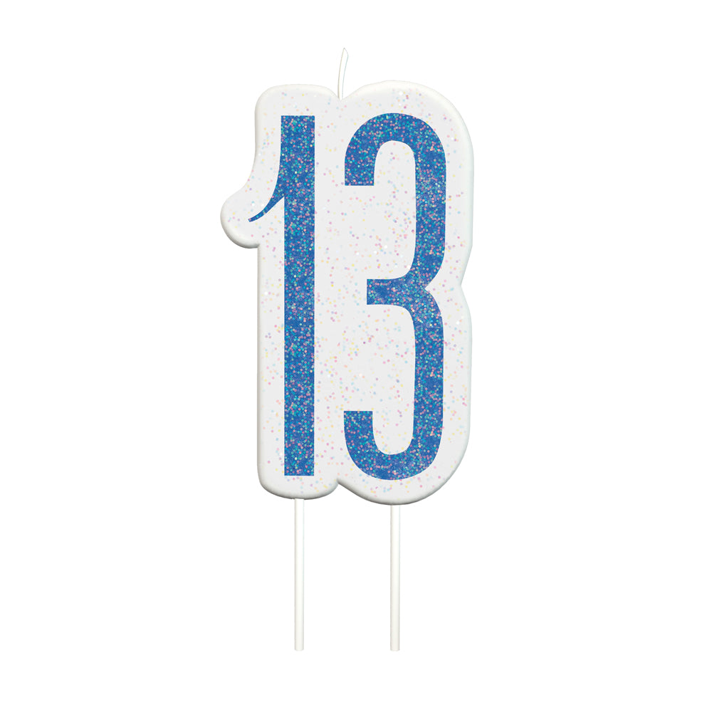 Birthday Glitz Blue 13th Candle - 6cm