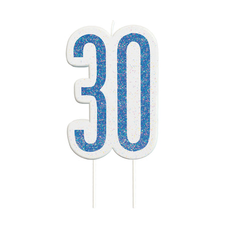 Birthday Glitz Blue 30th Candle - 6cm