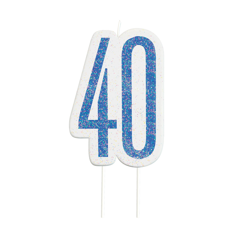 Birthday Glitz Blue 40th Candle - 6cm