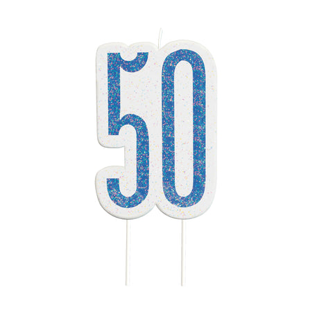 Birthday Glitz Blue 50th Candle - 6cm