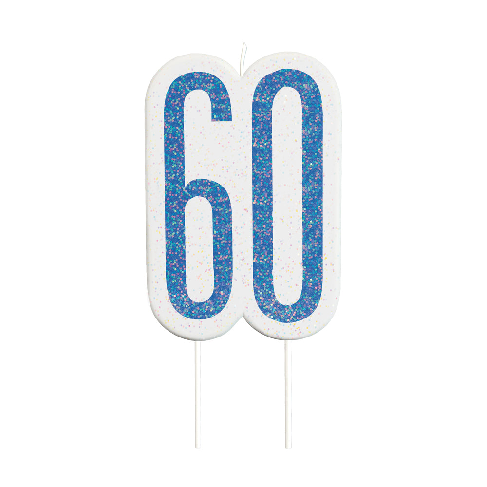 Birthday Glitz Blue 60th Candle - 6cm