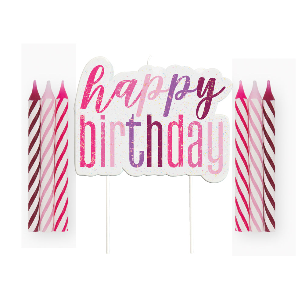 Birthday Glitz Pink Happy Birthday Candle Set - 8cm - Pack of 13