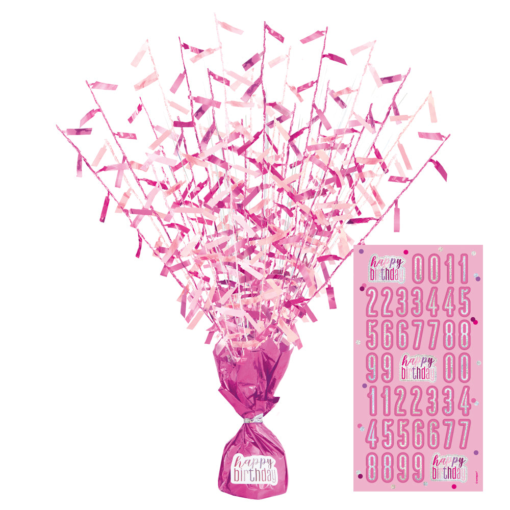 Birthday Glitz Pink Confetti Foil Balloon Weight/Centrepiece