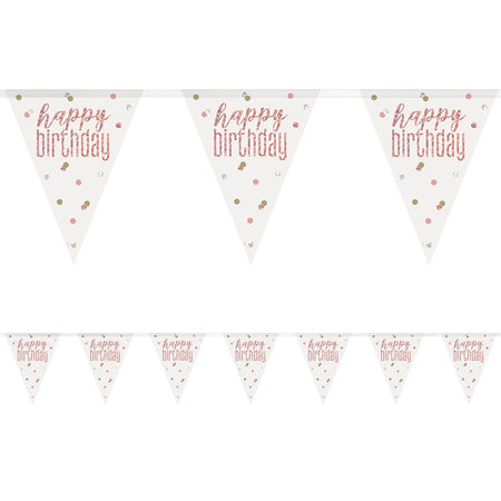 Birthday Glitz Rose Gold Happy Birthday Flag Bunting - 2.7m