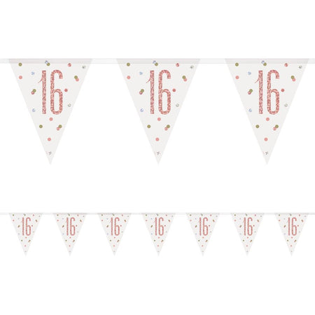 Birthday Glitz Rose Gold 16th Flag Bunting - 2.7m