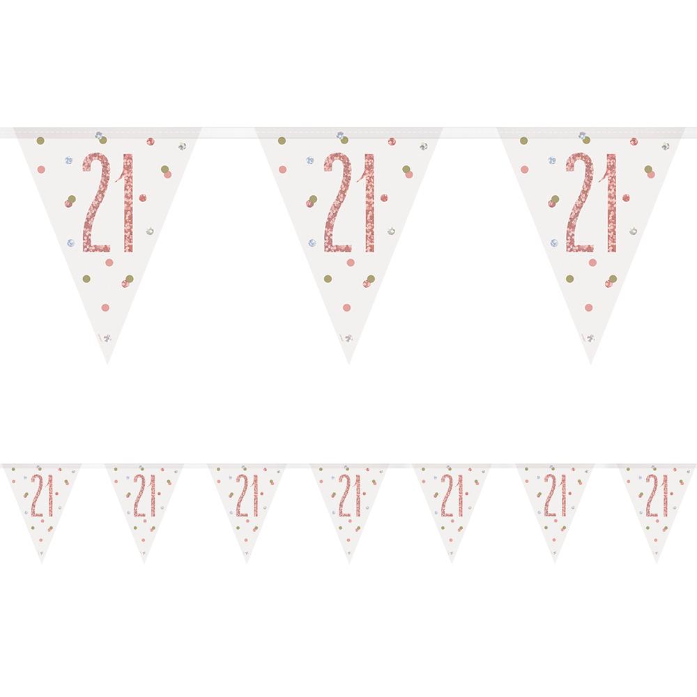 Birthday Glitz Rose Gold 21st Flag Bunting - 2.7m
