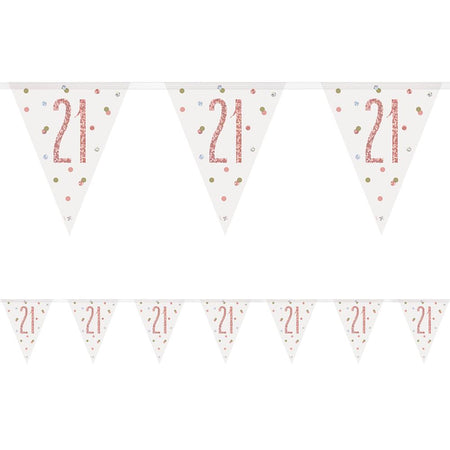 Birthday Glitz Rose Gold 21st Flag Bunting - 2.7m