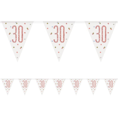 Birthday Glitz Rose Gold 30th Flag Bunting - 2.7m