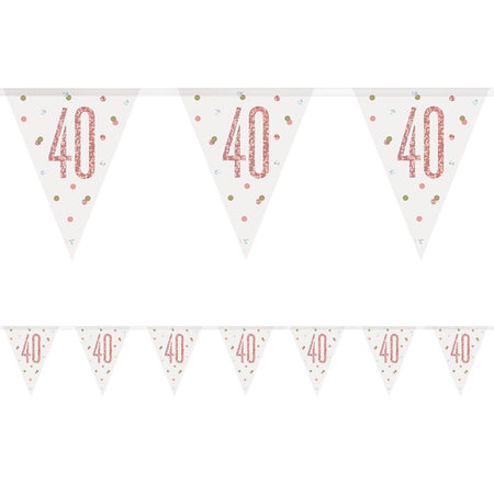 Birthday Glitz Rose Gold 40th Flag Bunting - 2.7m