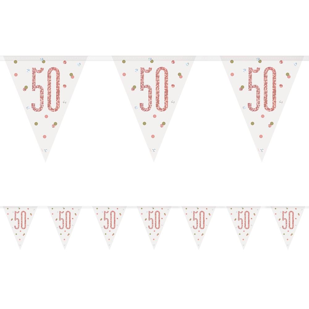 Birthday Glitz Rose Gold 50th Flag Bunting - 2.7m