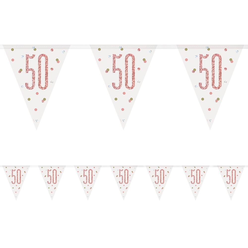 Birthday Glitz Rose Gold 50th Flag Bunting - 2.7m