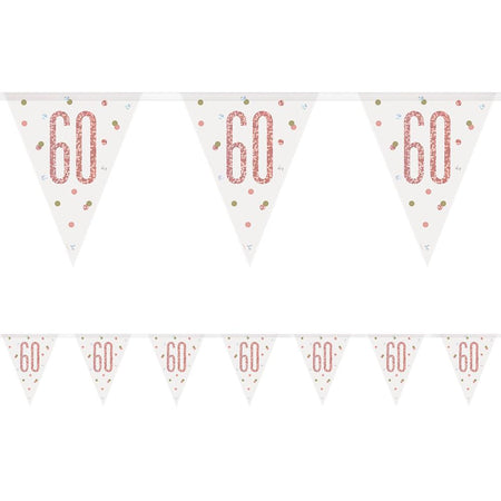 Birthday Glitz Rose Gold 60th Flag Bunting - 2.7m