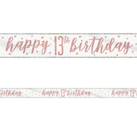 Birthday Glitz Rose Gold Happy 13th Birthday Prismatic Banner - 2.7m