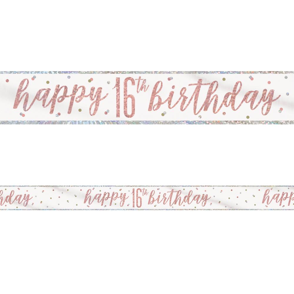 Birthday Glitz Rose Gold Happy 16th Birthday Foil Banner - 2.7m