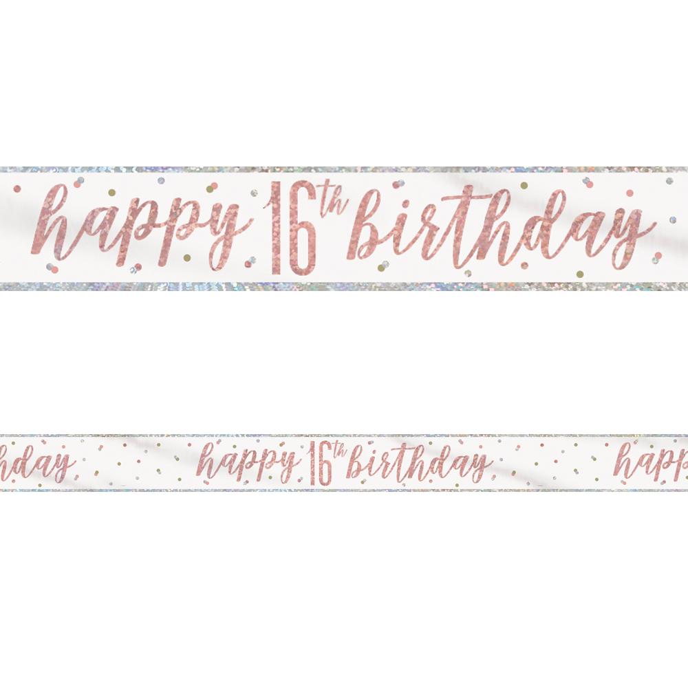 Birthday Glitz Rose Gold Happy 16th Birthday Foil Banner - 2.7m