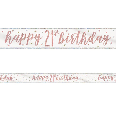 Birthday Glitz Rose Gold Happy 21st Birthday Foil Banner - 2.7m