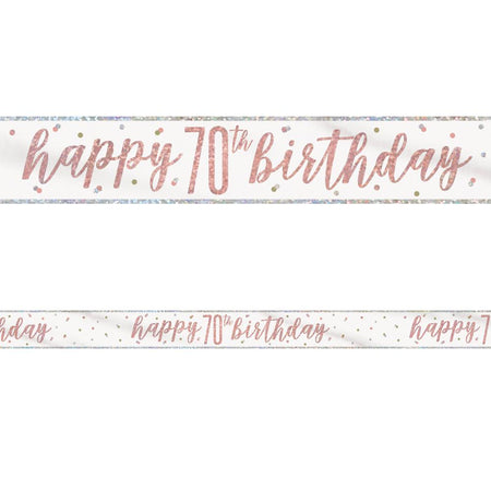 Birthday Glitz Rose Gold Happy 70th Birthday Foil Banner - 2.7m