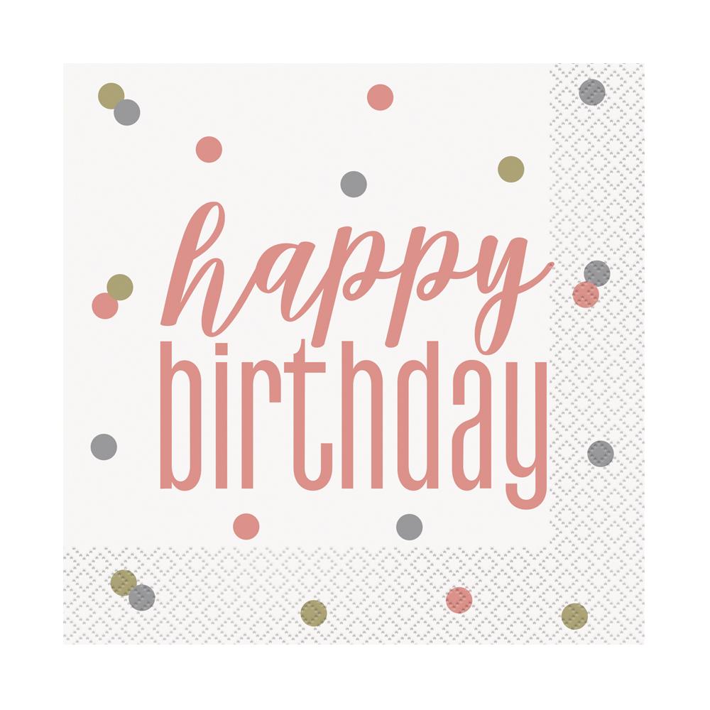 Birthday Glitz Rose Gold Happy Birthday Luncheon Napkins - Pack of 16