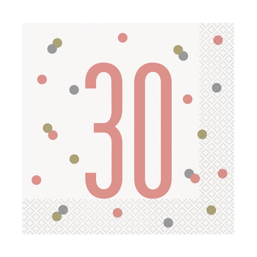 Birthday Glitz Rose Gold 30th Luncheon Napkins - Pack of 16