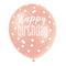 Birthday Glitz Rose Gold Happy Birthday Pearlised Latex Balloons - 12